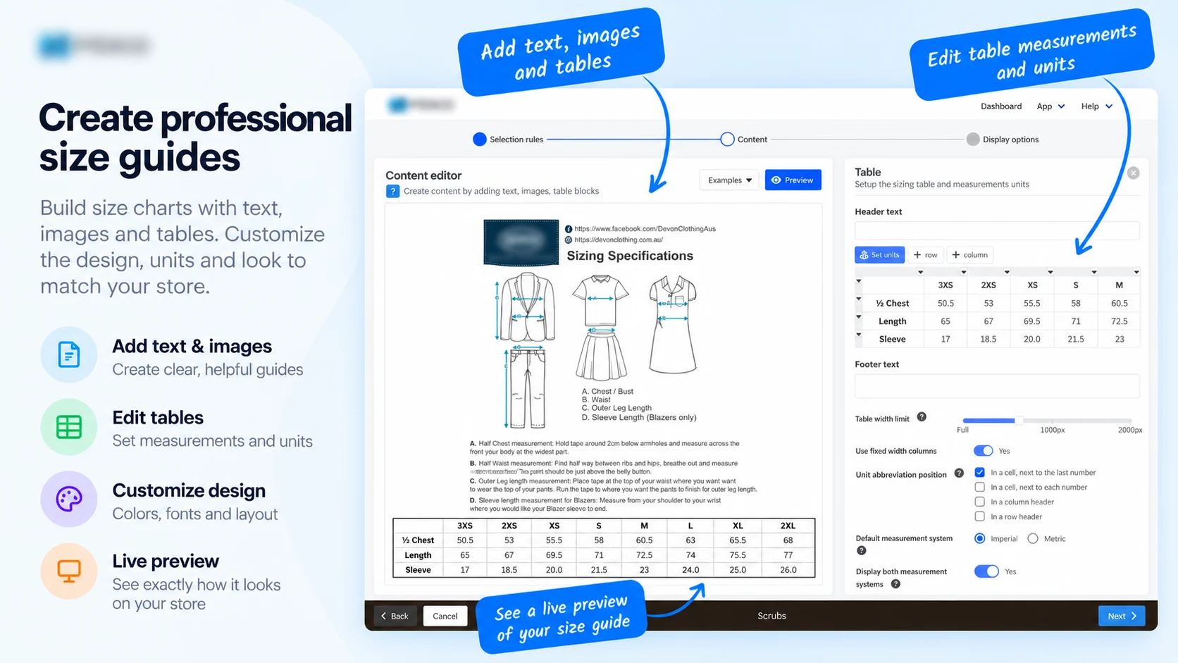 PRIKID.APP Homepage 8 PRIKID professional size guide editor with reusable content blocks and tables